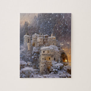 Winterlandschaft, Schloss im Schnee, Retro-Schloss Puzzle