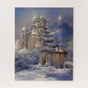 Winterlandschaft, Schloss im Schnee, Retro-Schloss Puzzle
