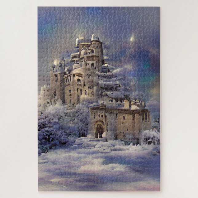 Winterlandschaft, Schloss im Schnee, Retro-Schloss Puzzle (Vertikal)