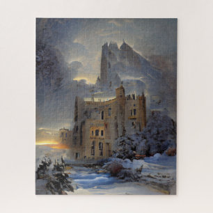 Winterlandschaft, Schloss im Schnee, Retro-Schloss Puzzle