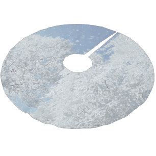 Winterlandschaft Schnee Eis Baum Schneeflocken Polyester Weihnachtsbaumdecke