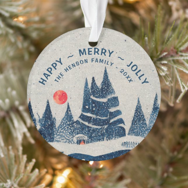 Winterlandschaft Schneewald Familie Moon Ornament (Baum)