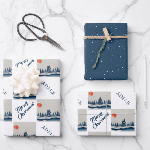 Winterlandschaft Schneewald Mond Weihnachten Geschenkpapier Set