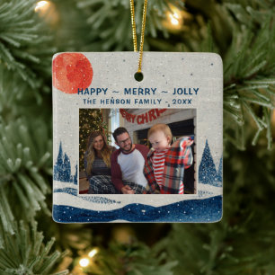 Winterlandschaft Schneewald Moon Foto Weihnachten Keramikornament