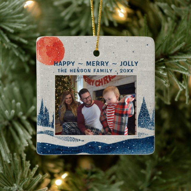 Winterlandschaft Schneewald Moon Foto Weihnachten Keramikornament (Baum)