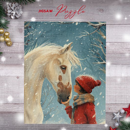 Winterlandschaft Schönes Pferd- und Girl-Puzzle Puzzle