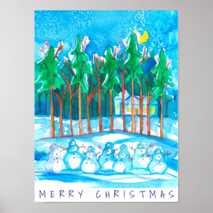 Winterlandschaft Snowman Frohe Weihnachten Poster