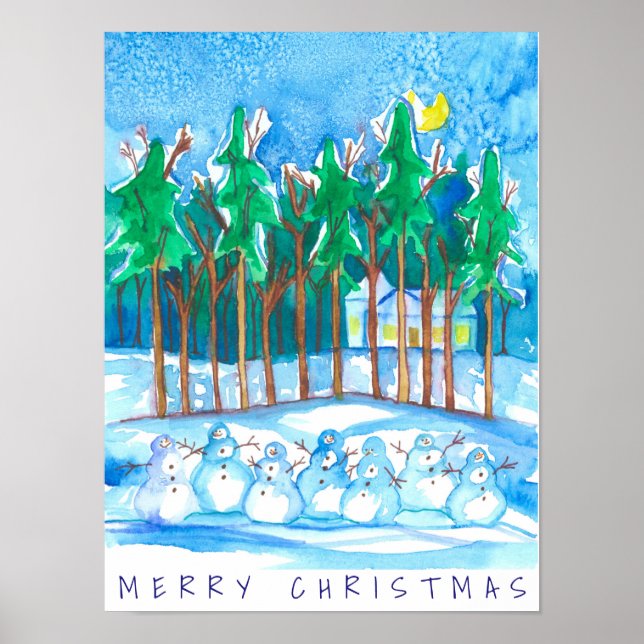 Winterlandschaft Snowman Frohe Weihnachten Poster (Vorne)