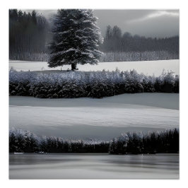 Winterlandschaft und Baum, Schwarz und Weiß - Kuns Poster