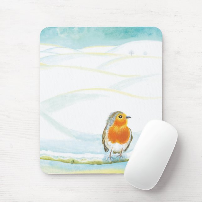 Winterlandschaft und Roter Robin Mousepad (Mit Mouse)