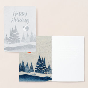 Winterlandschaft Wald Mond Marineblaue Zeichnung Folienkarte