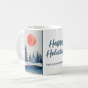 Winterlandschaft Wald Mond Marineblaue Zeichnung Kaffeetasse