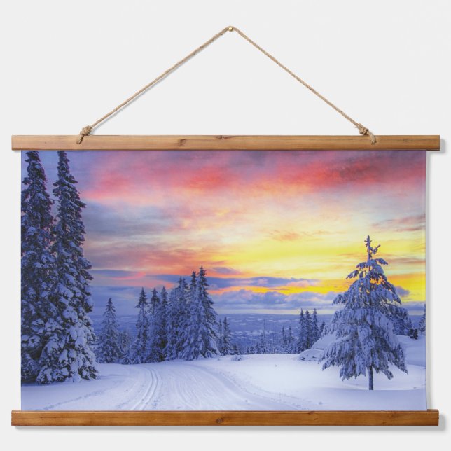 Winterlandschaft Wandteppich Mit Holzrahmen (Vorne)