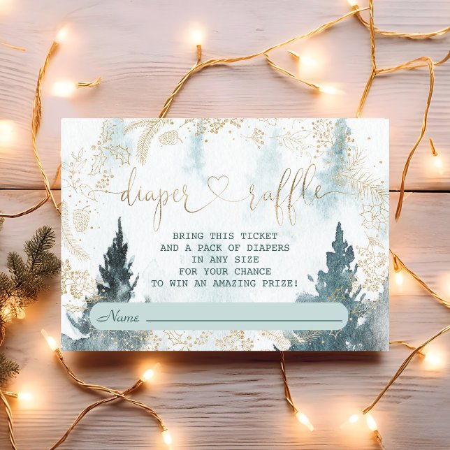 Winterlandschaft Wasserfarbe Gold Windeln Raffle Begleitkarte (Von Creator hochgeladen)