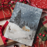 Winterlandschaft Wasserfarbener Urlaub Hütte Hirsc