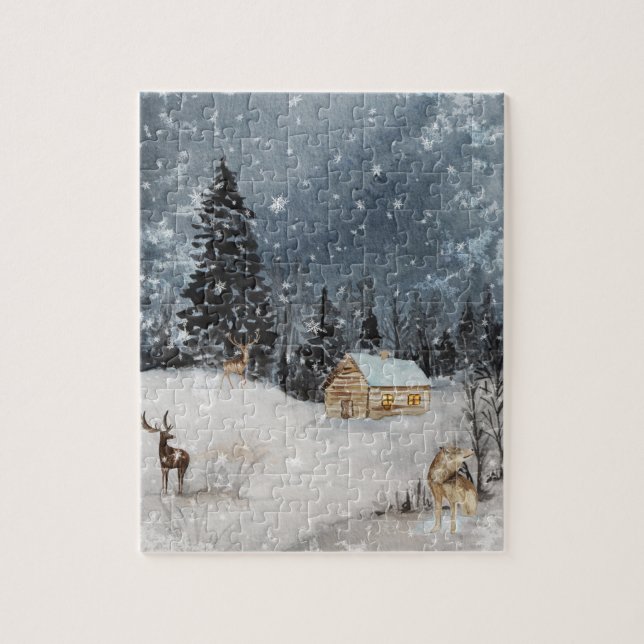 Winterlandschaft Wasserfarbenkabine Puzzle (Vertikal)