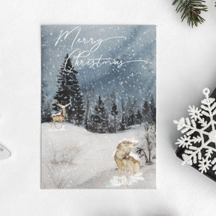Winterlandschaft Watercolor Holiday Wolf Postkarte