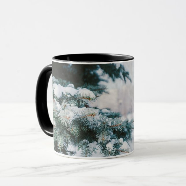 Winterlandschaft Weihnachtsbaum mit Schnee bedeckt Tasse (Vorderseite Links)