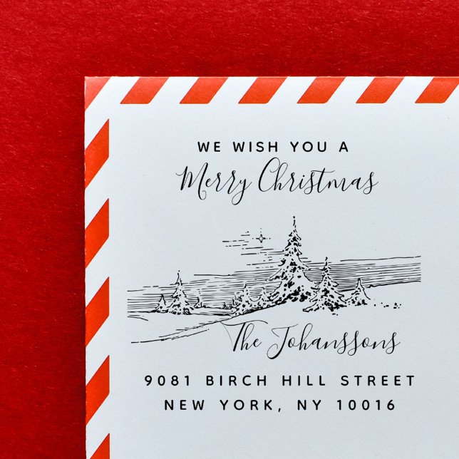 Winterlandschaft Weihnachtsfamilien Rücksendeadres Permastempel (Winter Landscape Christmas Family Return Address Self-inking Stamp)