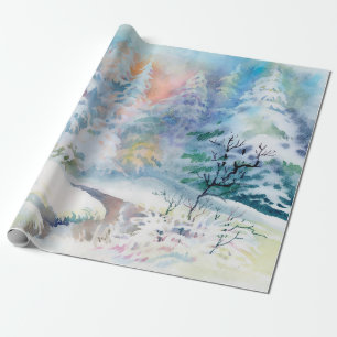 Winterlandschaftsdarstellung in Aquarellfarben Geschenkpapier