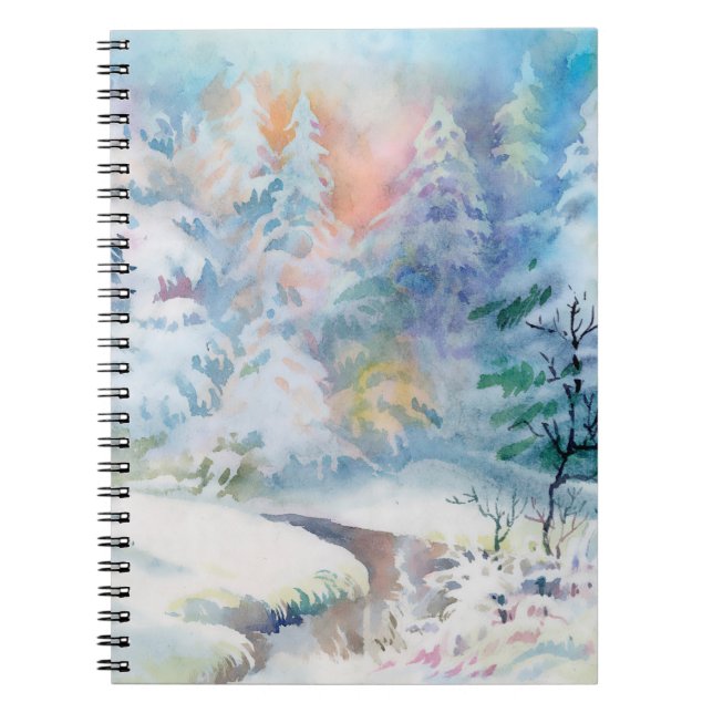 Winterlandschaftsdarstellung in Aquarellfarben Notizblock (Vorderseite)