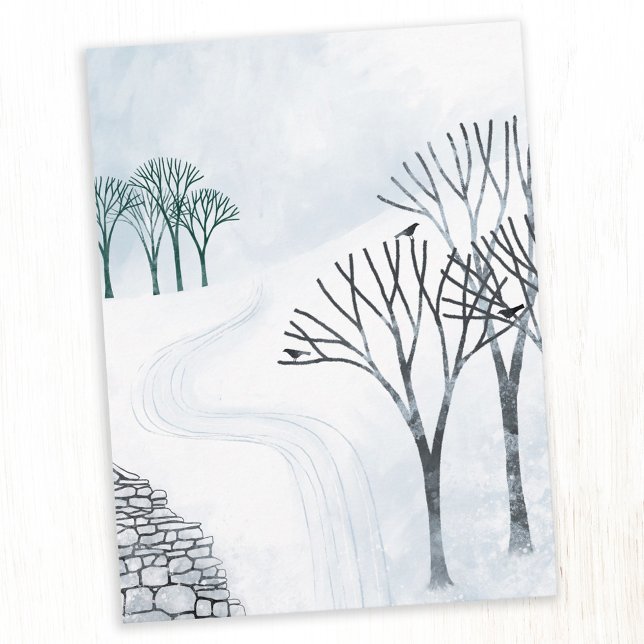Winterlandschaftskunst im Schnee Postkarte (Winter snow landscape art postcard)