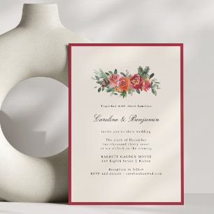 Winterliche Aquarell-Blumen-Hochzeit in Burgund-El Einladung