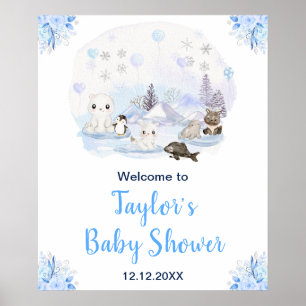 Winterliche Arktische Tiere Baby Shower Begrüßung Poster