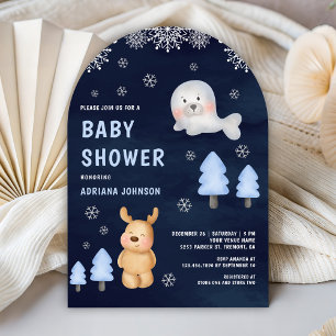 Winterliche arktische Tiere Navy Blau Baby Shower Einladung