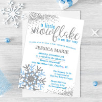 Winterliche Babyparty-Einladung - Blaue Schneefloc