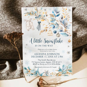 Winterliche Babyparty mit Schneeflocken an der Wäs Einladung