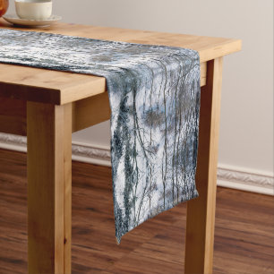 Winterliche Baumtischdecke mit Schnee Kurzer Tischläufer