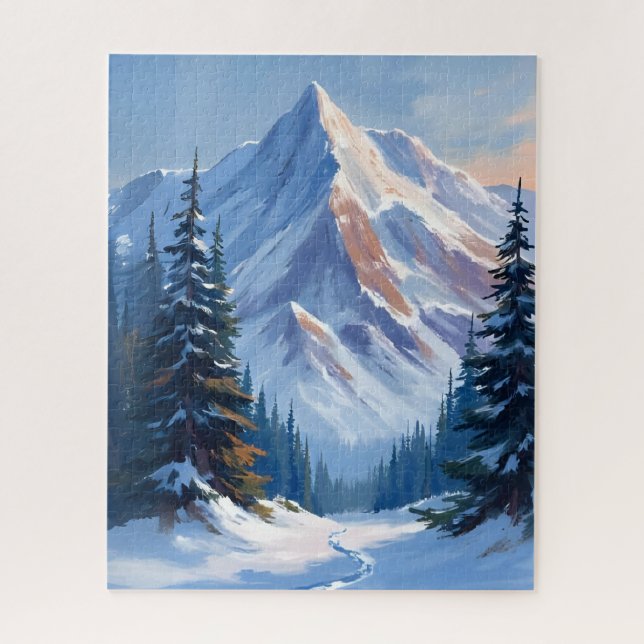 Winterliche Berglandschaft Aquarellmalerei Puzzle (Vertikal)