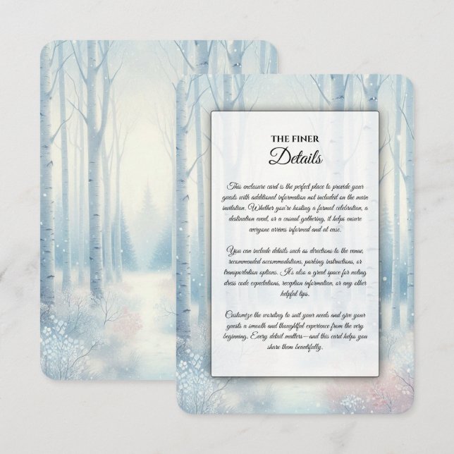 Winterliche Blaue Birkenwald-Hochzeit Begleitkarte (Vorne/Hinten)
