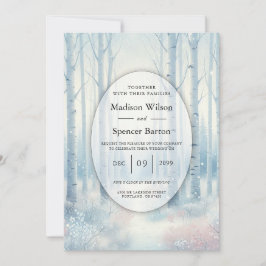 Winterliche Blaue Birkenwald-Hochzeit Einladung