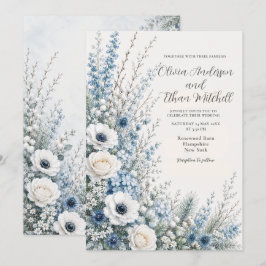 Winterliche blaue florale Hochzeit Einladung