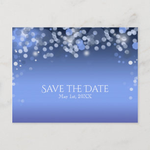 Winterliche blaue Lichter Winterhochzeit Save the  Ankündigungspostkarte
