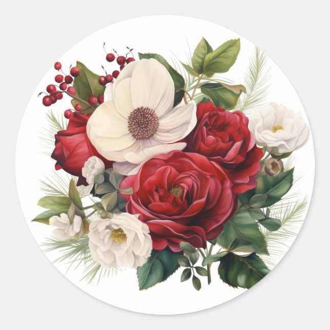 Winterliche Blumenstrauß-Aufkleber Runder Aufkleber (Vorderseite)