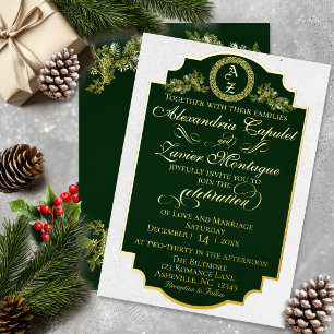 Winterliche botanische Blüten-Monogramm - Smaragd Folieneinladung