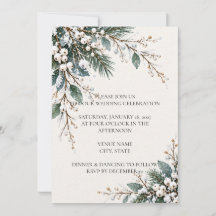 Winterliche botanische Hochzeitseinladung