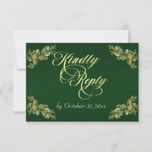 Winterliche botanische Kalligrafie - Gold/Smaragd RSVP Karte