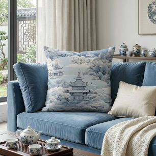 Winterliche Chinoiserie-Pagode Kissen