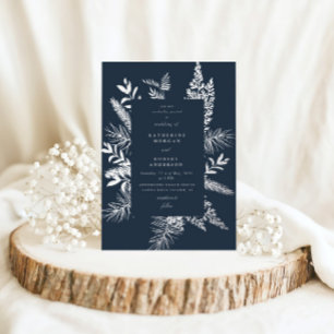 Winterliche dunkelblaue elegante Hochzeit Folieneinladung