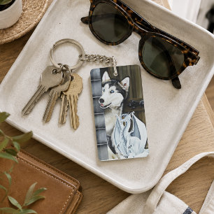 Winterliche Fantasie-Husky-Hund-Drache-Schloss Schlüsselanhänger
