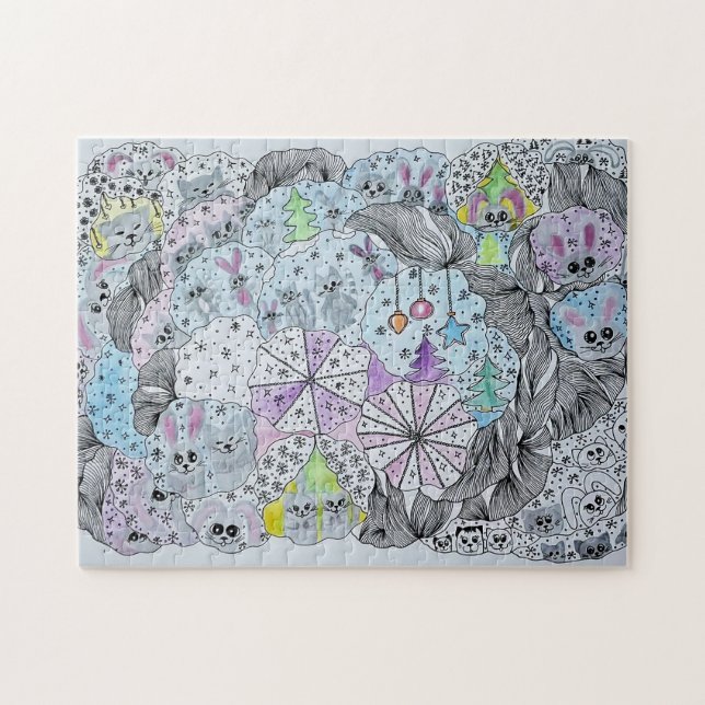 Winterliche Fantasie-Wald-Magiewesen Puzzle (Horizontal)