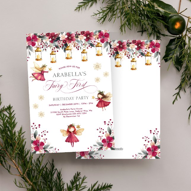 Winterliche Feen-Erstgeburtstagsfeier Einladung (Whimsical Winter Fairy First Birthday Party Invitation)