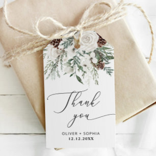Winterliche festliche Blätter immergrüne Hochzeit Geschenkanhänger