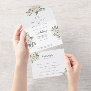 Winterliche Floral-Hochzeit Alles-in-Einem-Einladu All In One Einladung