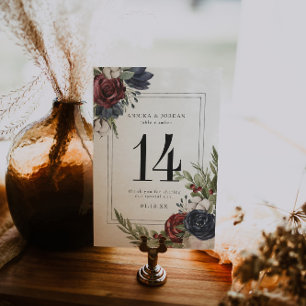 Winterliche florale Boho-Botanik-Tischnummernkarte Tischnummer