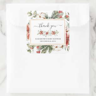 Winterliche Florale Grünpflanzen   Geschenk für Ba Quadratischer Aufkleber